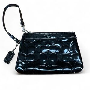 Coach black patent leather embossed signature wristlet
